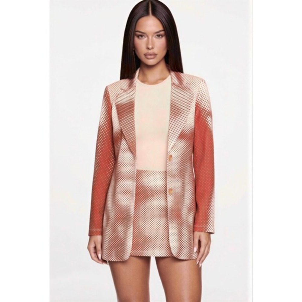 Rust Halftone Dot Satin Longline Womens Blazer Jacket